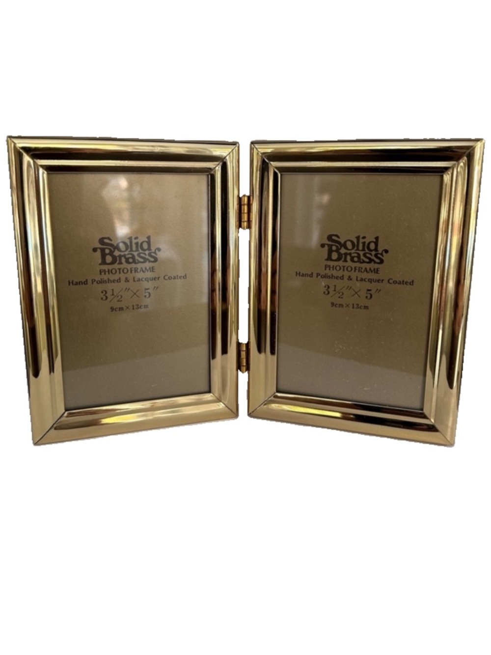 New Vintage Double Fold Solid Brass Photo Frame Fits 3.5”x5”  Pictures Old Stock